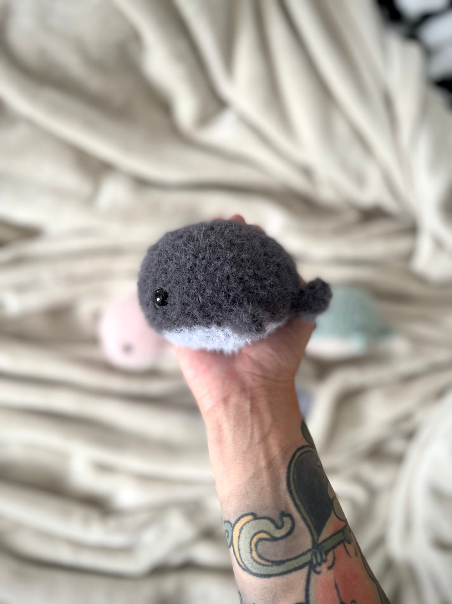 Mini Fuzzy Whale - Slate & Sky