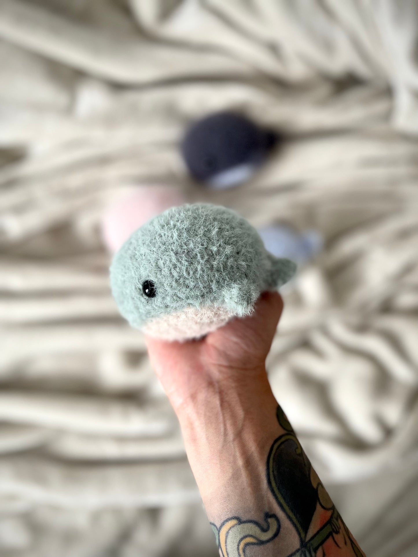 Mini Fuzzy Whale - Sage & Sand Dollar