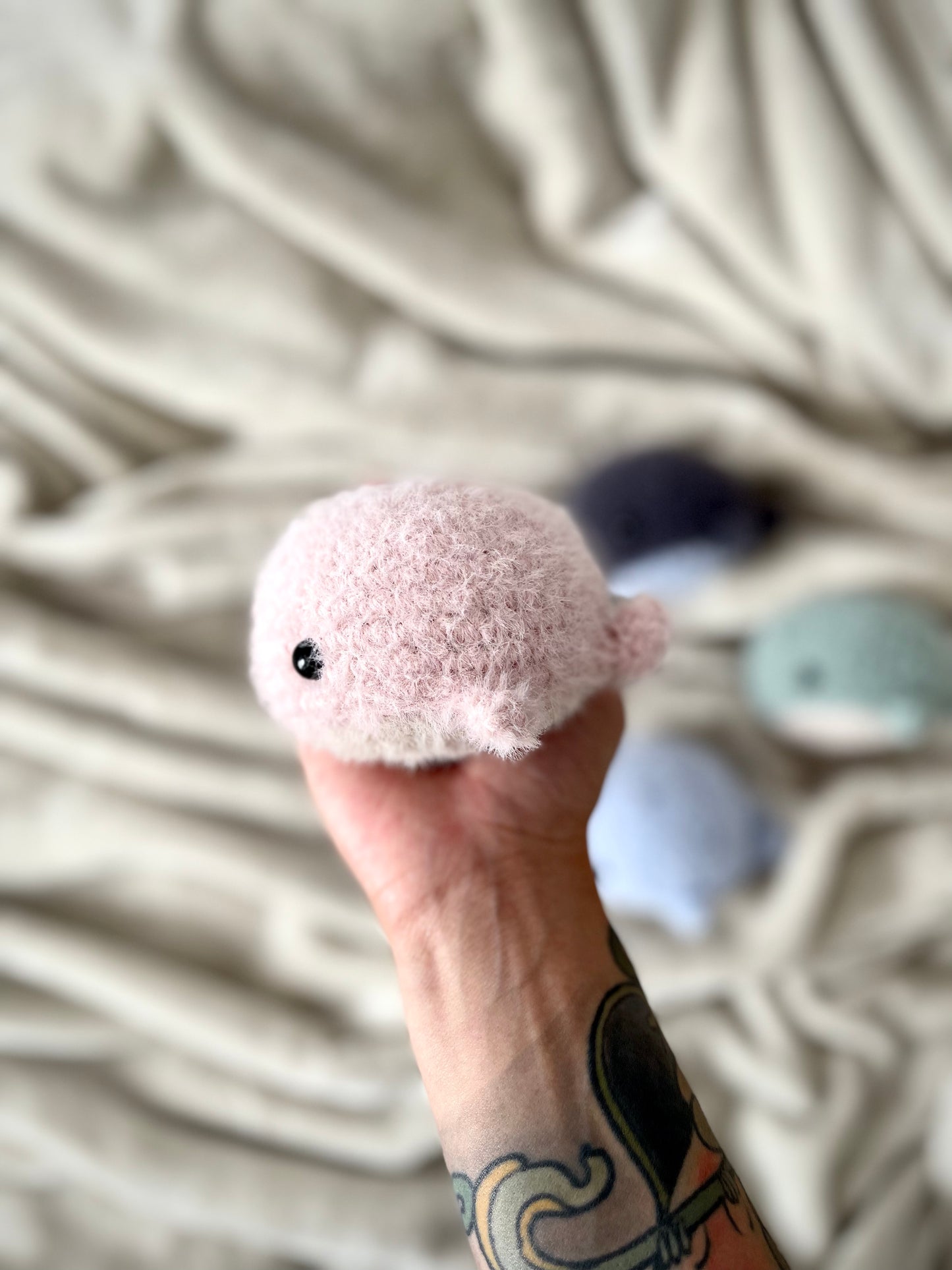 Mini Fuzzy Whale - Blush & Sand Dollar