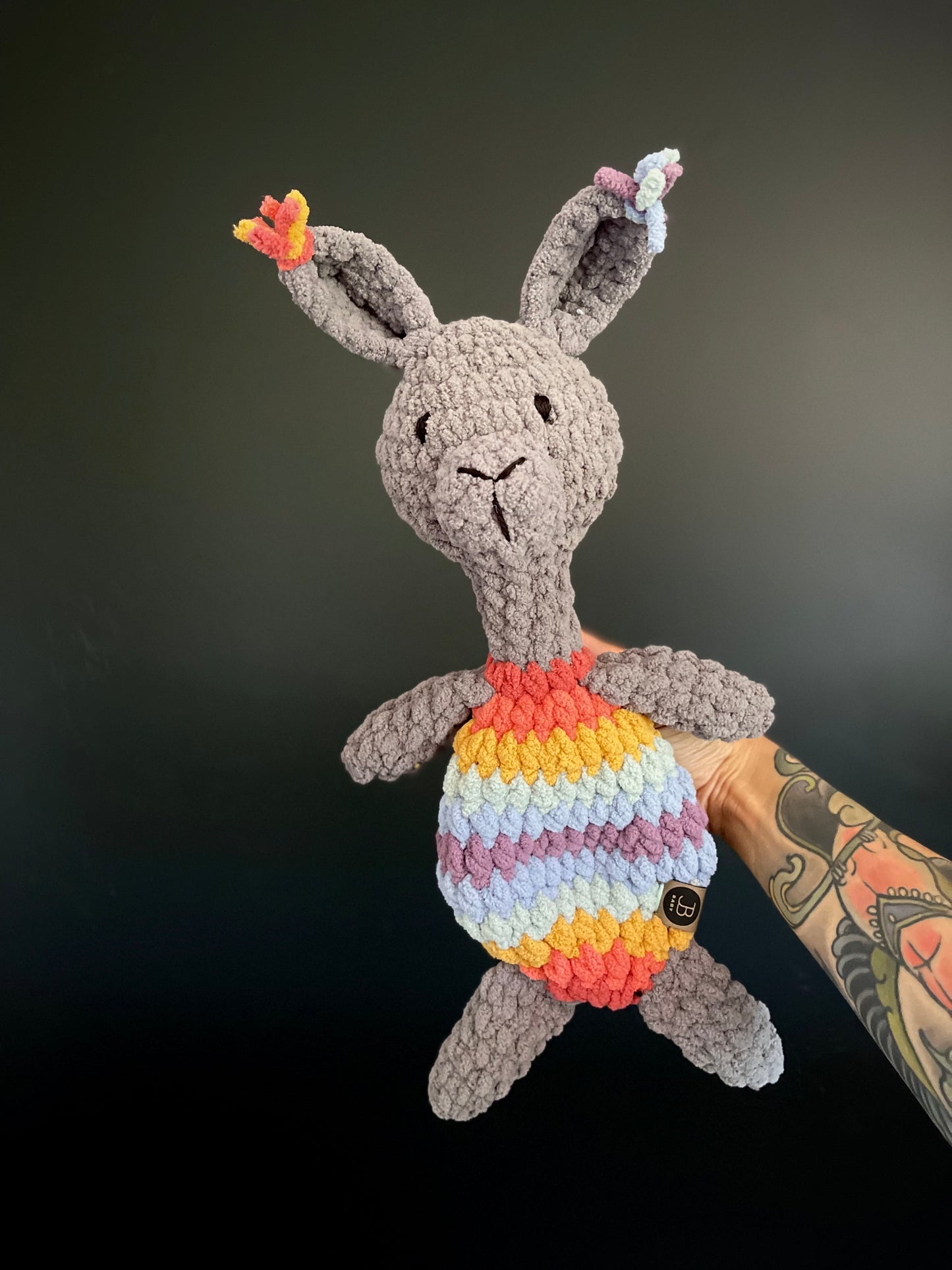 Fiesta Llama Snuggler - Dark Grey & Muted Rainbow