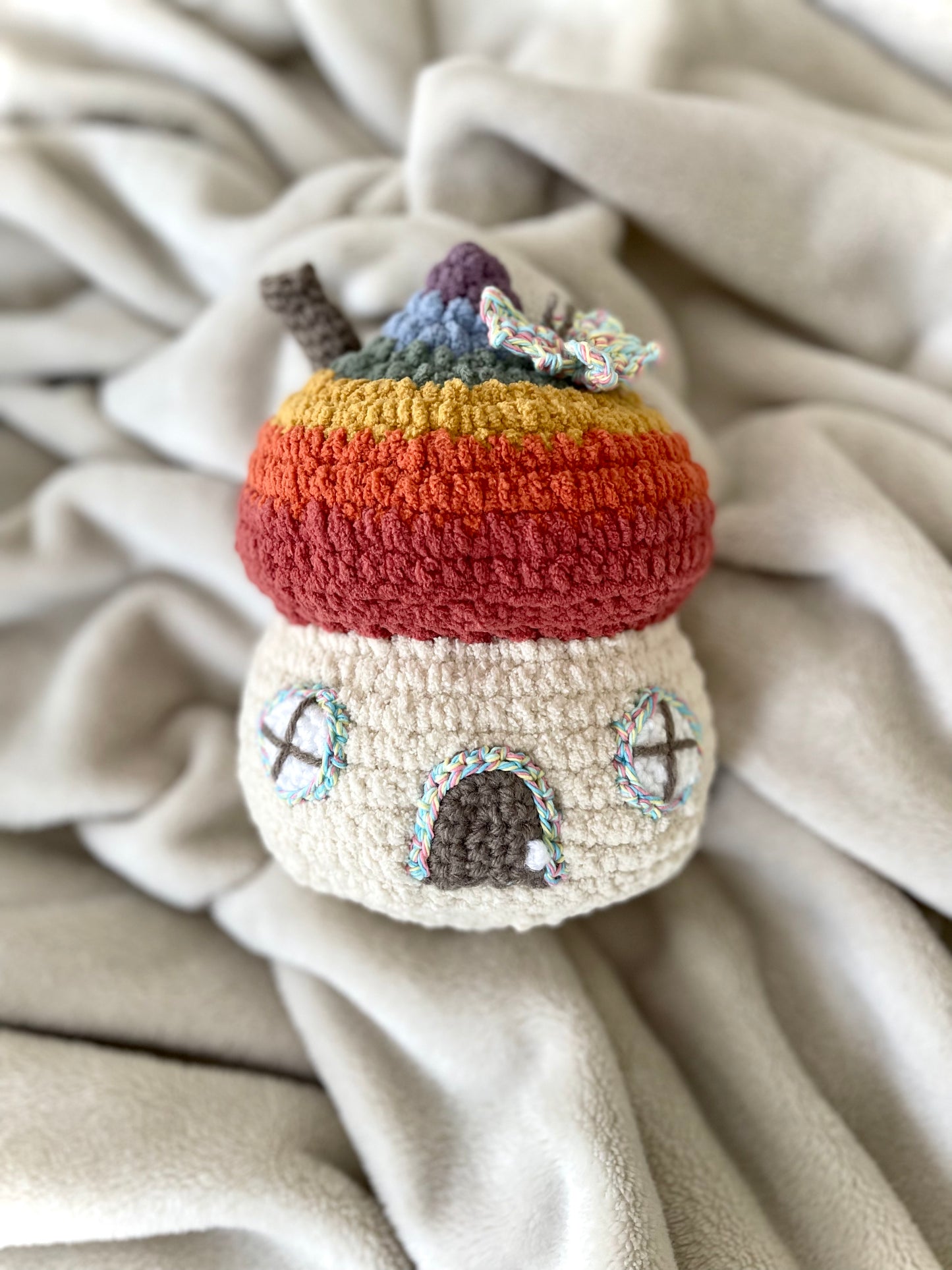 Mini Mushroom Fairy Cottage - Muted Rainbow & Birch